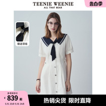 TeenieWeenie小熊2024年夏季新款海军风短袖白色连衣裙学院风时尚