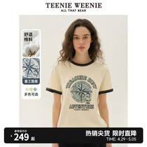 TeenieWeenie小熊女装2024年夏季新款棉质短袖T恤多巴胺ins风白色