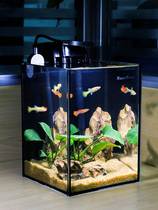 森森鱼缸客厅小型超白玻璃懒人桌面黑胶鱼缸造景迷你生态微景观缸