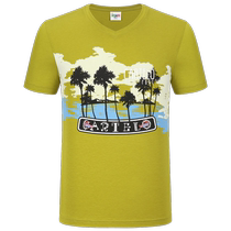 卡帝乐鳄鱼丝光棉短袖T恤修身V领时尚休闲海洋沙滩旅游男装体恤衫