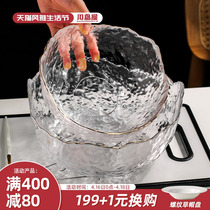 川岛屋日式金边透明水晶玻璃碗家用大号水果盘玻璃器皿蔬菜沙拉碗