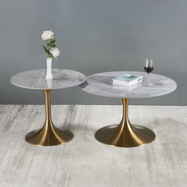 岩板大小圆茶几不锈钢金色脚现代简约家用户外创意设计师茶几矮桌