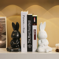 书挡摆件简约现代风办公室桌面书架软装仿真书装饰品创意陶瓷兔子