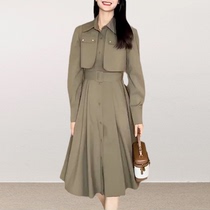 法式连衣裙秋季新款女装polo领长袖收腰显瘦时尚气质衬衫a字裙子