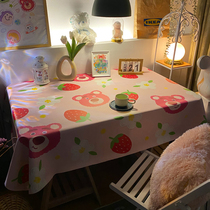 桌布防水防油免洗pvc卡通可爱草莓熊餐桌粉色化妆台布电脑桌垫ins