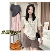 Duoxi+coco印花短袖T恤女夏季新款休闲时尚百搭显瘦上衣