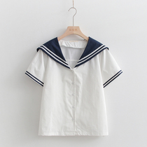 2023宽松蓝白色日系海军领衬衣JK制服夏季学院风水手服短袖衬衫女