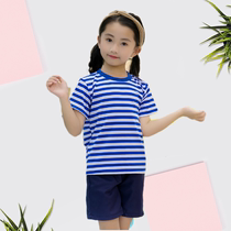 儿童海魂衫短袖套装T恤圆领速干体能训练服水手服海军风表演服