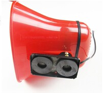 12v高音双芯宣传喇叭双筒车载扬声器带磁铁红白色<em>号角扬声器</em>36W