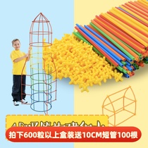 幼儿园小学益智玩具儿童积木拼插4d空间拼搭建构亲子互动吸管积木