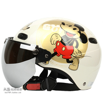 台湾EVO复古金米奇白色哈雷电动摩托车头盔男女防晒紫外线四夏季