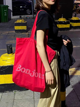 【红色帆布包】韩国ins风单肩包彩色字母印花托特包大学生上课包