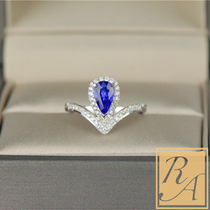 18K白金au750皇冠造型蓝宝石戒指天然蓝宝石女镶嵌珠宝定制钻石女