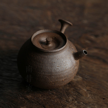 原矿粗陶手工侧把壶日式陶瓷小茶壶非日本急须壶无釉原色复古单壶