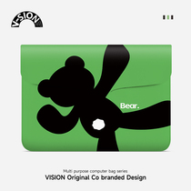 VISION绿色小熊笔记本便携电脑包适用苹果macbook13.3寸内胆包联想小新pro14华为matebookd15保护套收纳包