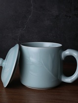 上林湖越窑青瓷 竹节单杯 办公泡茶杯  创意手工陶瓷水杯 礼盒装
