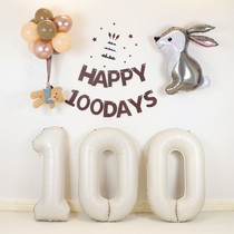 兔宝宝百日宴30天百天装饰场景气球100百岁纪念日满月背景墙布置