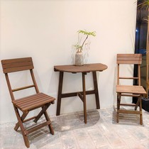 简易实木连璧桌子户外休闲折叠椅子可折叠靠墙桌阳台桌半圆桌包邮