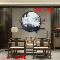 新中式客厅背景墙饰壁挂圆形轻奢墙面挂件铁艺装饰品餐厅墙壁挂饰