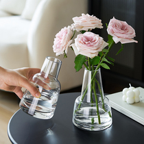 简约ins风玻璃花瓶透明小口水养鲜花玫瑰插花摆件高级感客厅餐桌