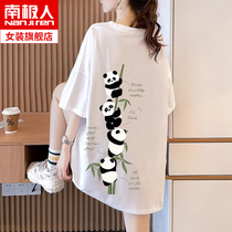 纯棉短袖t恤女2024夏季新款宽松白色大码女装熊猫设计感上衣ins潮