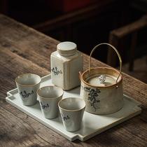 草木灰禅意日式茶壶功夫茶具套装家用简约一壶三杯+茶盘+小茶罐