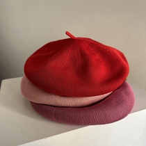 红色粉色橙色薄款女士春夏贝雷帽复古法式英伦风蓓蕾帽画家帽洋气