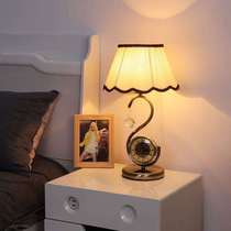 欧式卧室床头灯 现代简约带田园静音可调光创意时尚客厅 钟表台灯