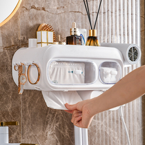 牙刷架置物架壁挂式浴室洗脸巾收纳盒置物架多功能六合一吹风机架