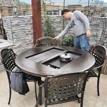 户外烧烤桌椅组合庭院露台花园电烤碳烤欧式铁艺家具室外铸铝套装