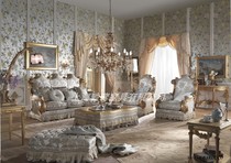 欧式别墅客厅成套家具法式宫廷金色实木雕花沙发意大利布艺沙发