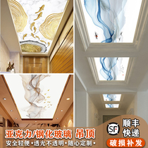 新中式艺术玻璃吊顶走廊过道客厅玄关造型亚克力透光板天花装饰
