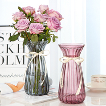 欧式创意水培透明彩色束腰款玻璃花瓶百合玫瑰鲜花干花插花瓶摆件