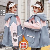 加绒加厚工装外套少女秋冬季2022年新款初中高中学生韩版宽松外衣