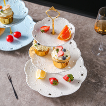 欧式三层盘水果盘客厅家用陶瓷创意糖果双层婚礼蛋糕盘糕点展示架