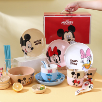 迪士尼卡通餐具碗碟套装饭碗家用汤面碗陶瓷盘子可爱创意碗盘礼盒