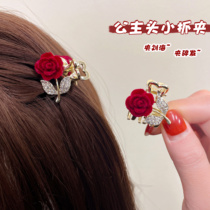 小抓夹八字刘海小号高端发夹女士精致满钻玫瑰花前额碎发头饰发卡