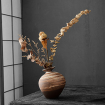日式粗陶圆满花器陶瓷花瓶插花干花鲜花茶桌装饰花插园艺小摆件