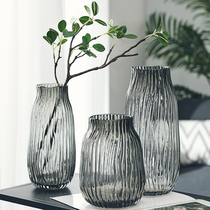 大号北欧创意简约水波纹玻璃花瓶水培植物鲜客厅餐桌插花瓶摆件