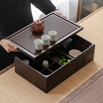多功能收纳盒茶盘竹制一体家用大号日式茶台排水式功夫茶具茶托盘