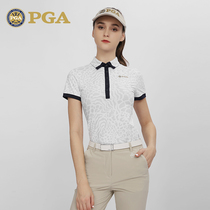 美国PGA高尔夫服装女士夏季短袖T恤亲肤柔软潮流图案速干显瘦上衣