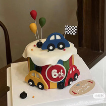 卡通儿童小汽车蛋糕装饰摆件小朋友汽车翻糖模具生日甜品烘焙插件