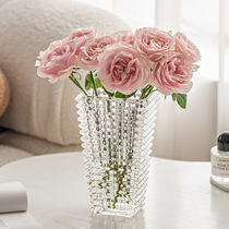 花瓶摆件客厅插花玻璃高级感水晶轻奢透明高端鲜花大口径玫瑰百合