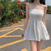 法式甜美连体裤裙女夏收腰气质白色抹胸短裙韩版复古小个子连衣裙