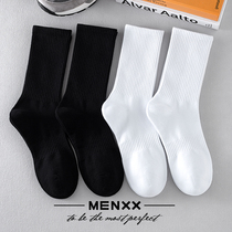 MENXX袜子男长筒袜女袜纯棉夏季薄款黑白纯色毛巾底中筒男士长袜