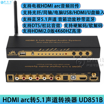 HDMI4K ARC转5.1声道音频解码器光纤同轴AC3杜比DTS带蓝牙U盘播放