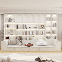 定制实木去客厅卡座书柜一体整墙到顶沙发储物柜尺寸定做书橱书架