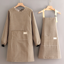 日系简约棉麻围裙长袖厨房做饭罩衣棉布耐磨防污定制印字