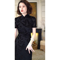 新中式国风改良旗袍气质高级感赫本风修身包臀显瘦黑色连衣裙子夏