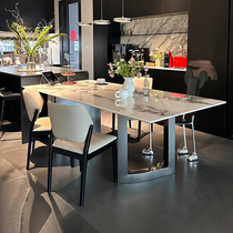 毕加索天然大理石餐桌椅家用大户型方形桌轻奢超晶石餐台组合